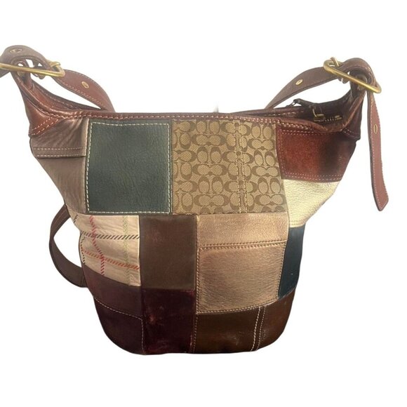 Coach Bleeker Multicolor Patchwork Leather Suede Velvet Shoulder Handbag - Picture 2 of 7